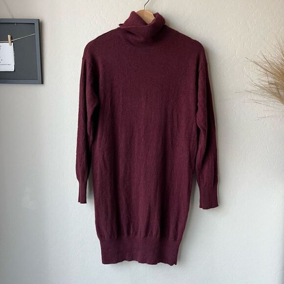 NAADAM Dress Cashmere Turtleneck Long Sleeve Sweater Dress Burgundy Red Size S - Picture 1 of 8